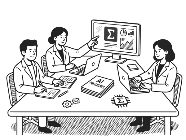 AI workshop illustration - computer setup with green background